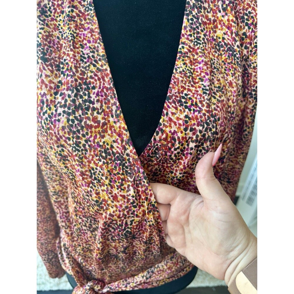 Express Orange Multicolor Satin Wrap Front V-Neck Blouse Size Large NEW! - Picture 2 of 7